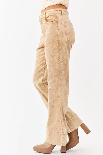 Beige Mineral Wash Corduroy Flare Pants