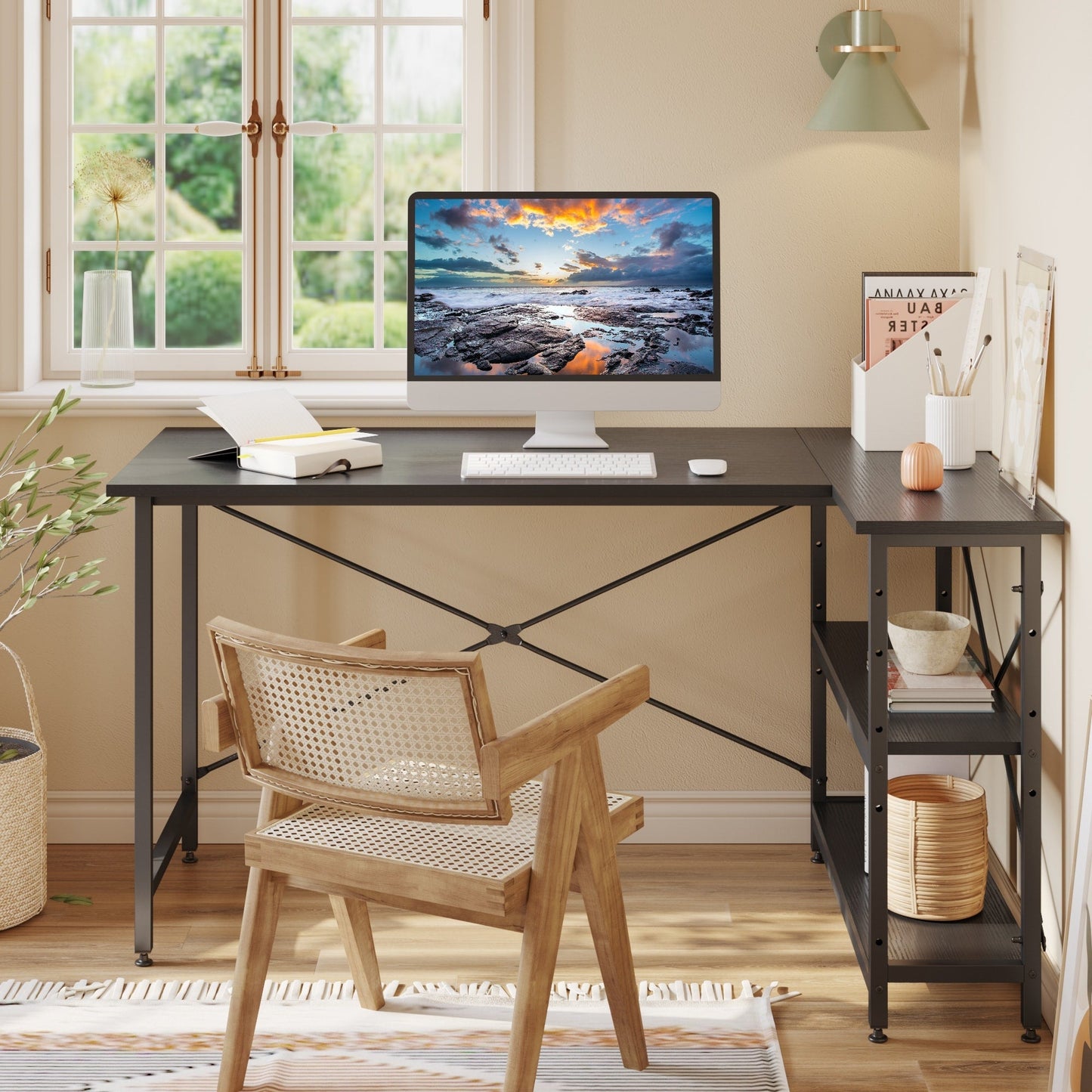 Small L Shaped Desk with Storage Shelves Corner Computer Desk