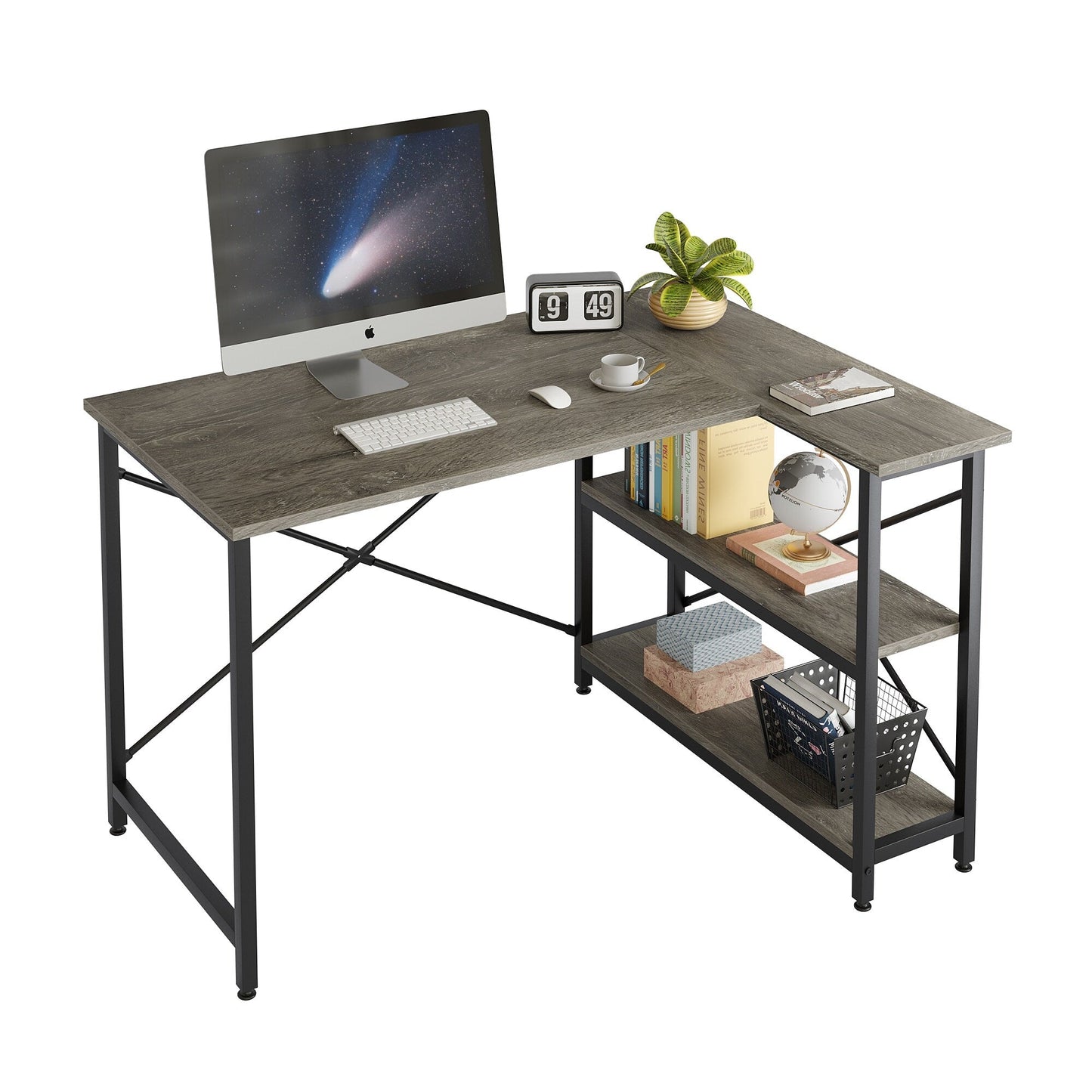 Small L Shaped Desk with Storage Shelves Corner Computer Desk