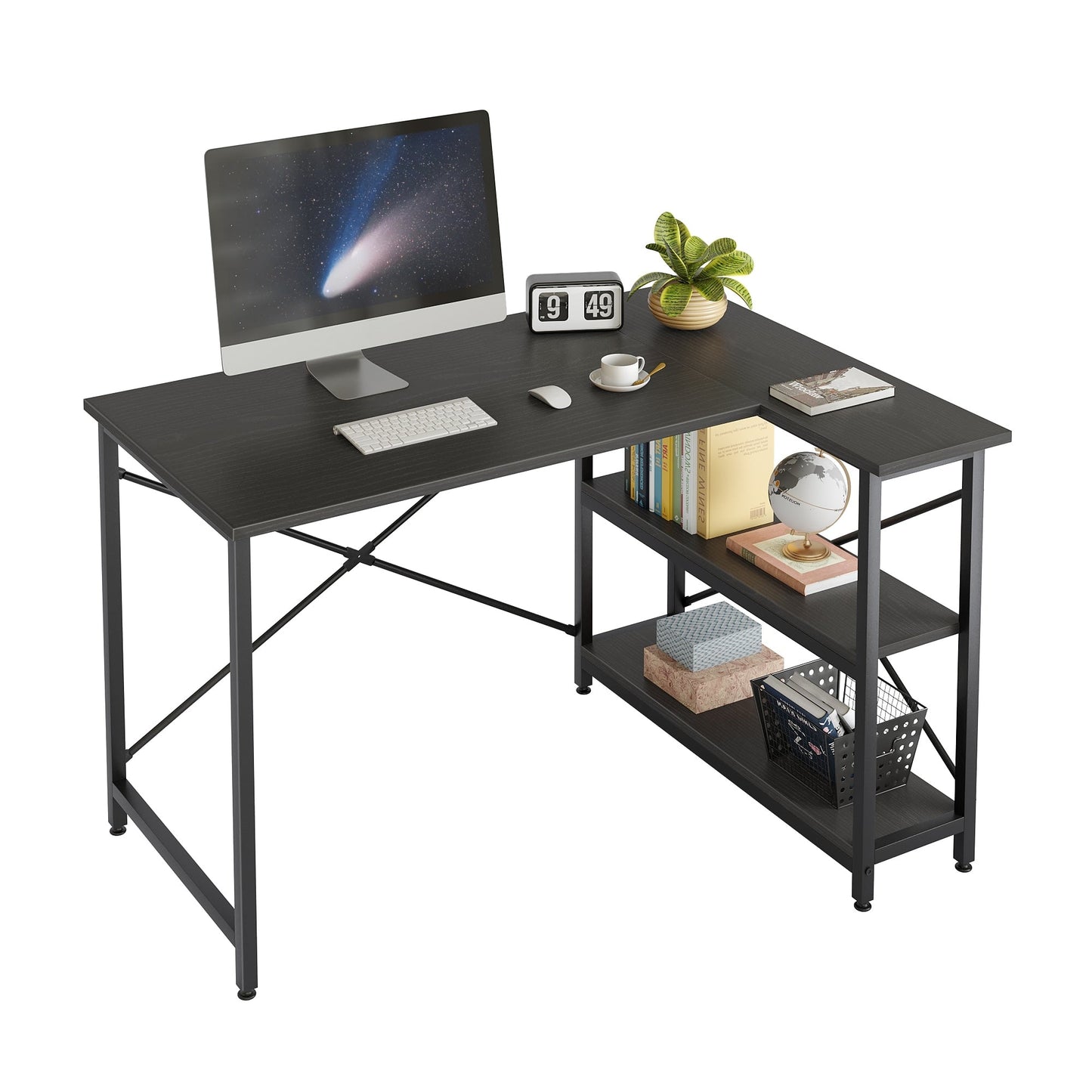 Small L Shaped Desk with Storage Shelves Corner Computer Desk