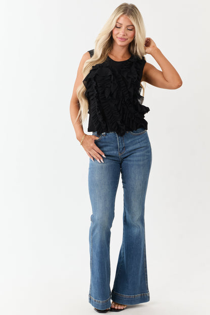 Black Asymmetrical Ruffled Tank Top