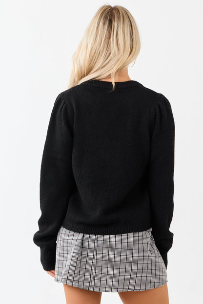 Black Button Down Long Sleeve Wool Blend Cardigan