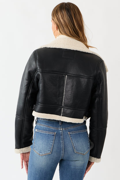 Black Faux Leather Sherpa Lined Jacket