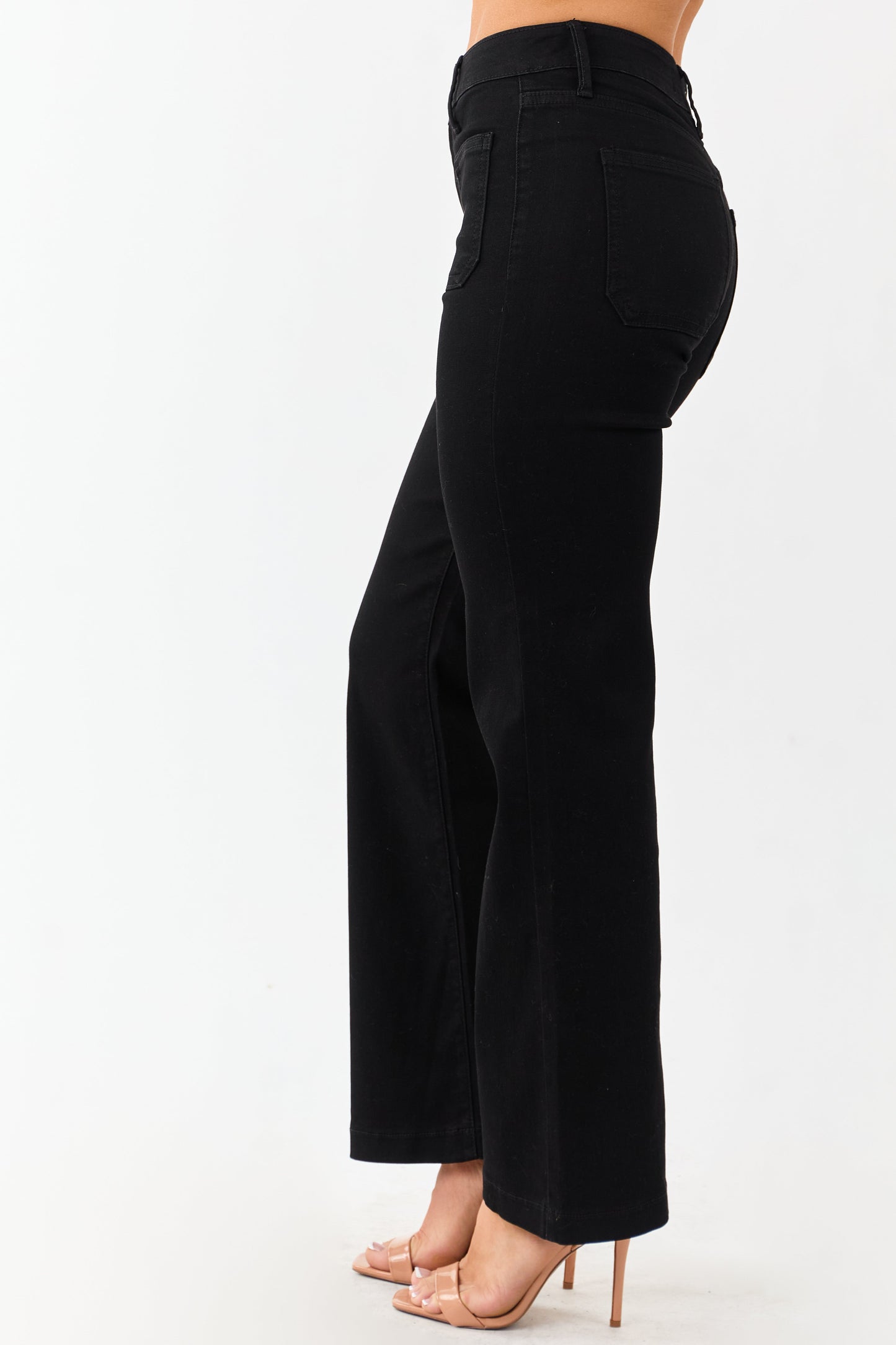 Black Flare Leg Stretchy Patch Pocket Jeans