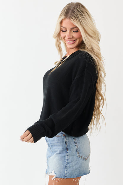 Black Long Sleeve Relaxed Knit Sweater