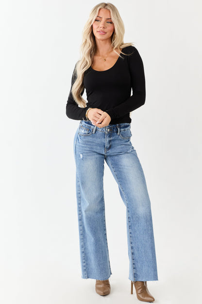 Black Scoop Neck Long Sleeve Knit Top
