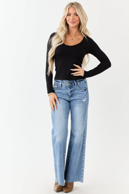 Black Scoop Neck Long Sleeve Knit Top