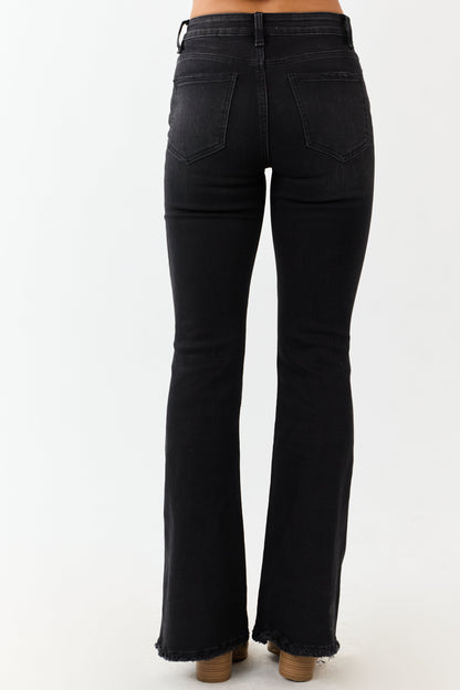 Black Washed Distressed Stretchy Tall Flare Jeans