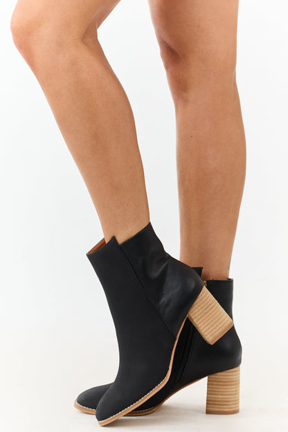 Black Faux Leather Contrast Heeled Booties