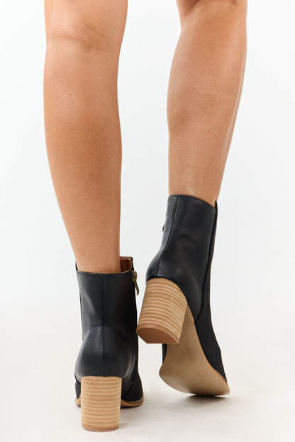 Black Faux Leather Contrast Heeled Booties