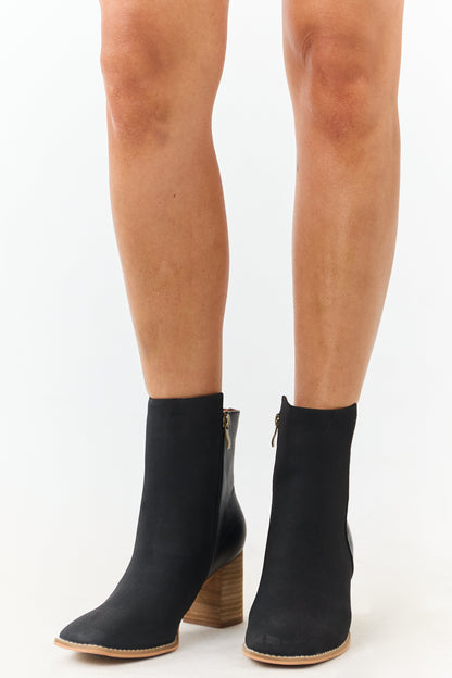 Black Faux Leather Contrast Heeled Booties