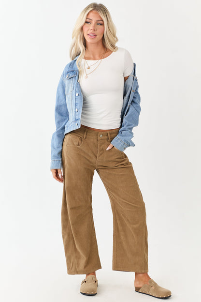 Brown Sugar Corduroy High Waisted Barrel Leg Pants