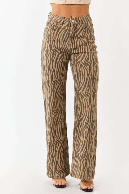 Brown Sugar Zebra Print Stretchy Straight Leg Jeans