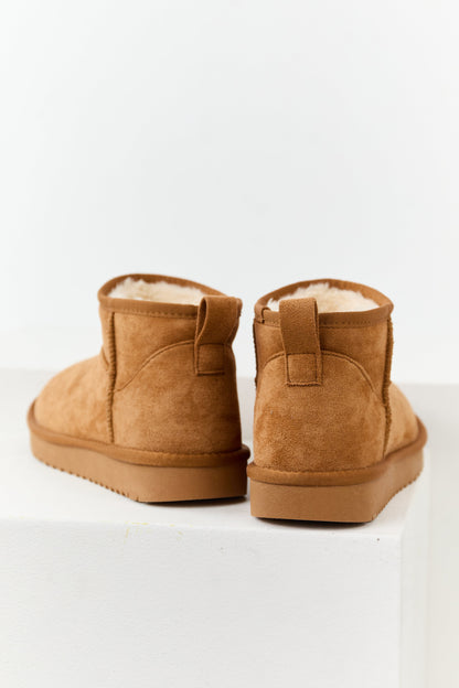 Caramel Faux Suede Fur Lined Short Booties