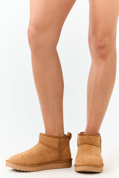 Caramel Faux Suede Fur Lined Short Booties
