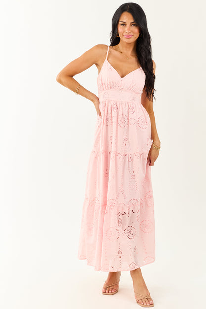 Carnation Floral Eyelet Sleeveless Cotton Maxi Dress