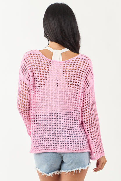 Carnation Open Crochet Knit Relaxed Sweater