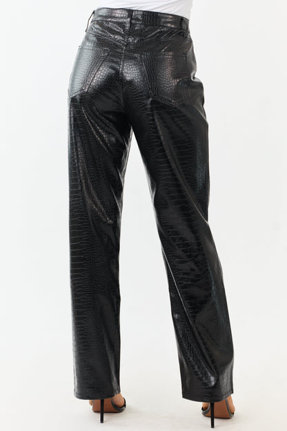 Cello Black Faux Leather Snakeskin Straight Pants
