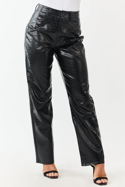 Cello Black Faux Leather Snakeskin Straight Pants