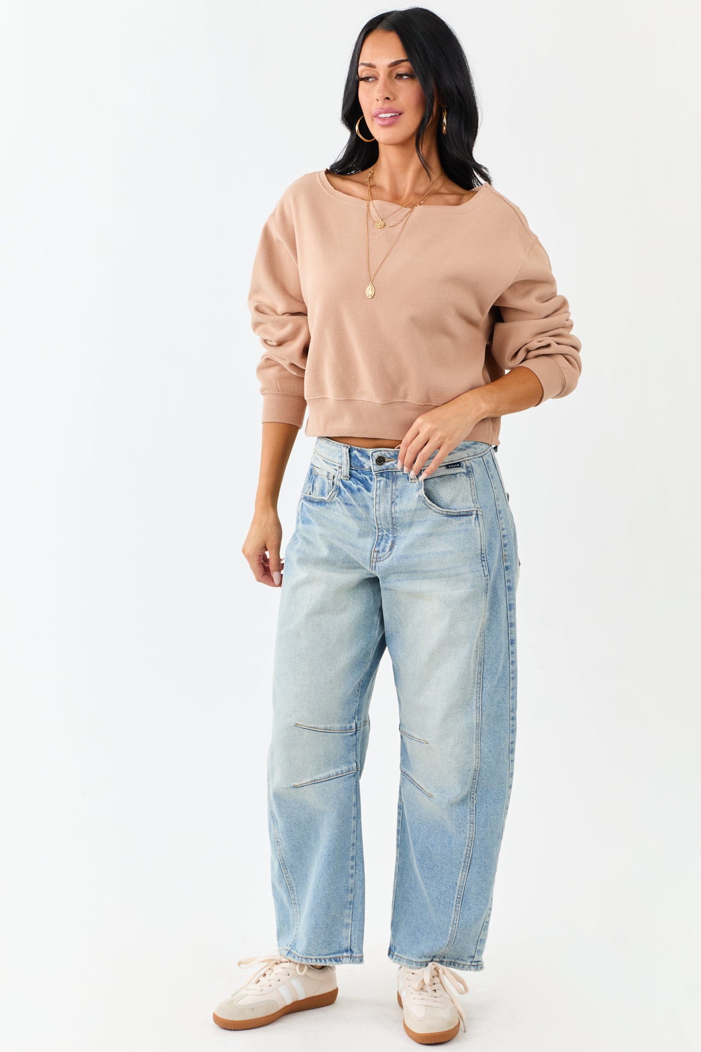 Cello Faded Light Wash Ankle Length Barrel Jeans