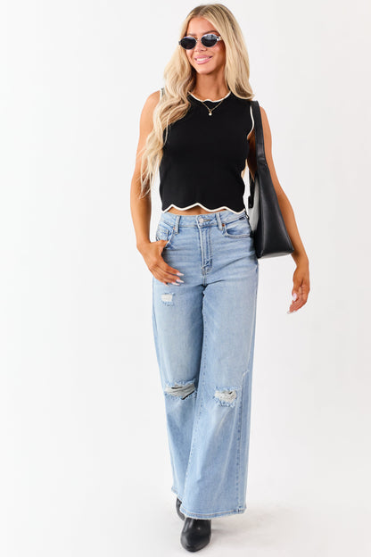 Cello Light High Rise Distressed Stretchy Wide Jeans