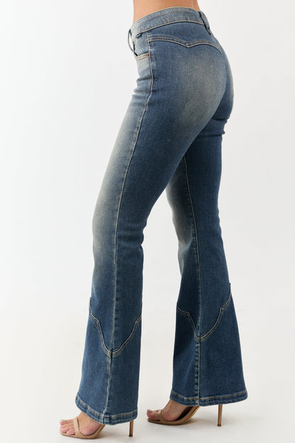 Cello Vintage Wash Mid Rise Stretchy Flare Jeans