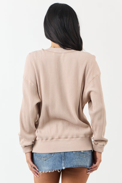 Champagne Boat Neck Cotton Knit Relaxed Sweater