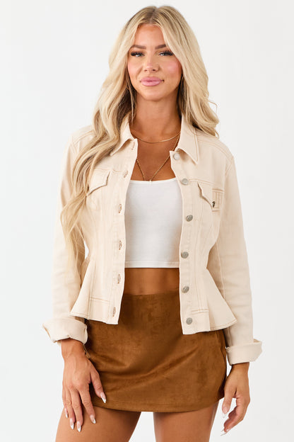 Champagne Denim Button Up Peplum Jacket