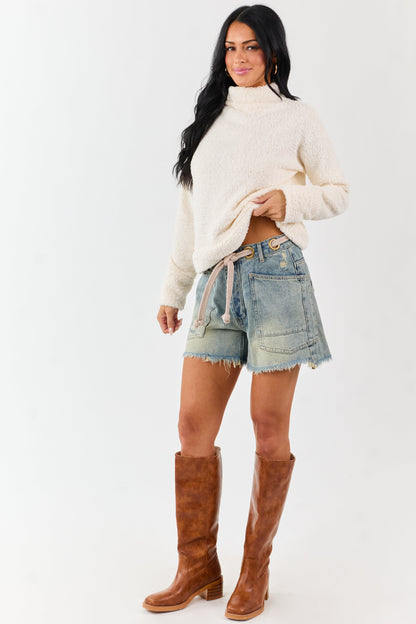 Champagne Fuzzy Soft Knit Mock Neck Sweater