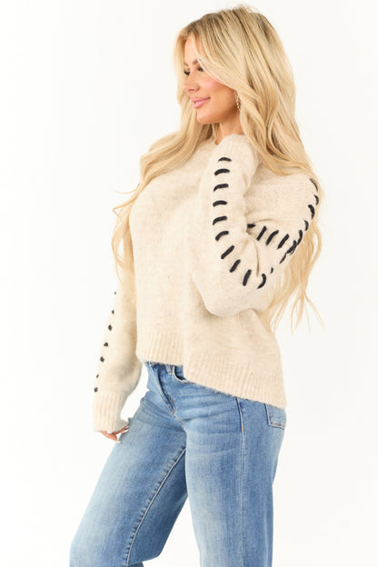 Heathered Champagne Whip Stitch Relaxed Sweater