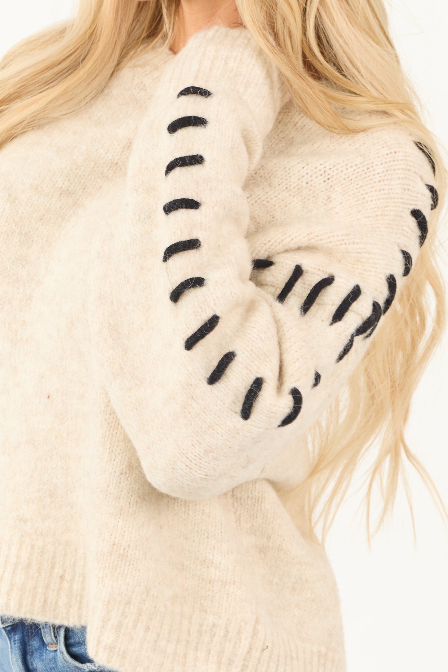 Heathered Champagne Whip Stitch Relaxed Sweater