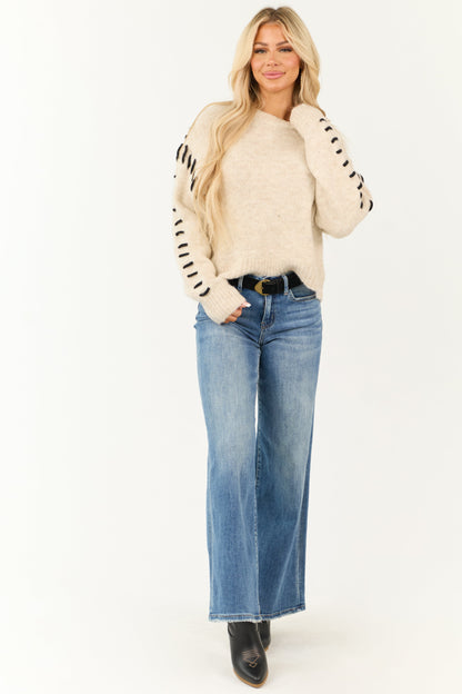 Heathered Champagne Whip Stitch Relaxed Sweater