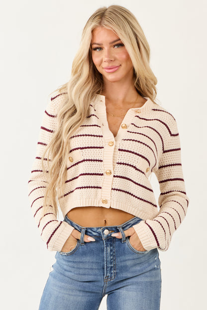 Champagne Striped Button Down Sweater Cardigan