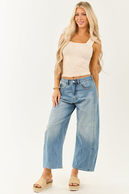 Champagne Textured Floral Cropped Tank Top
