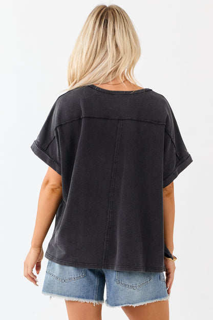 Charcoal Mineral Wash Short Sleeve Cotton Top