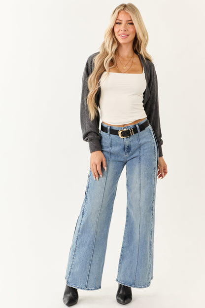 Charcoal Open Front Soft Ribbed Shrug Cardigan