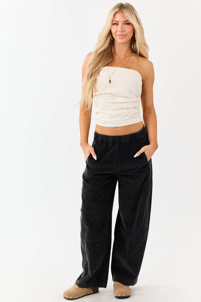 Charcoal Stone Washed Corduroy Wide Leg Pants
