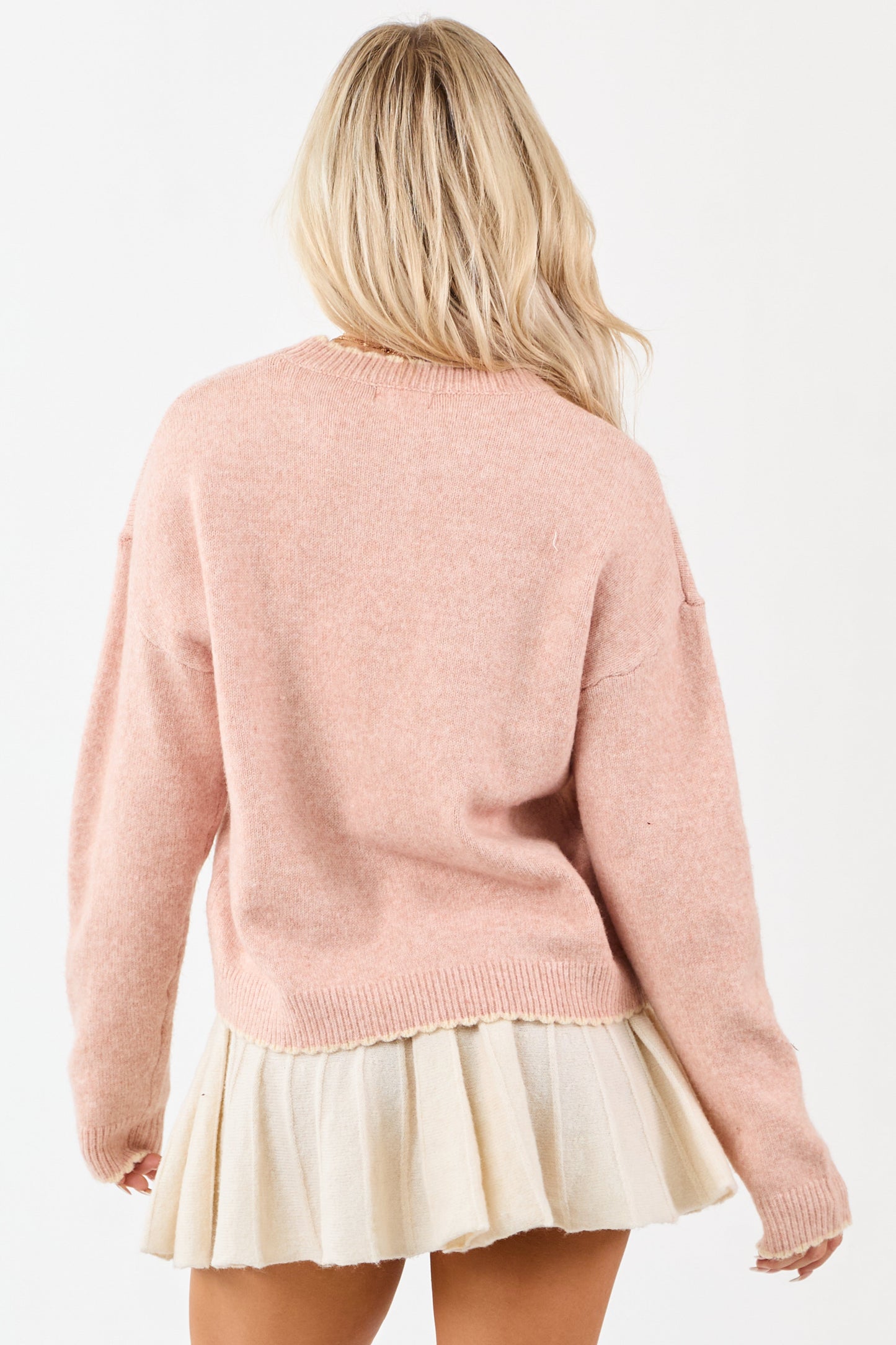 Cherry Blossom Contrast Trim Wool Blend Sweater