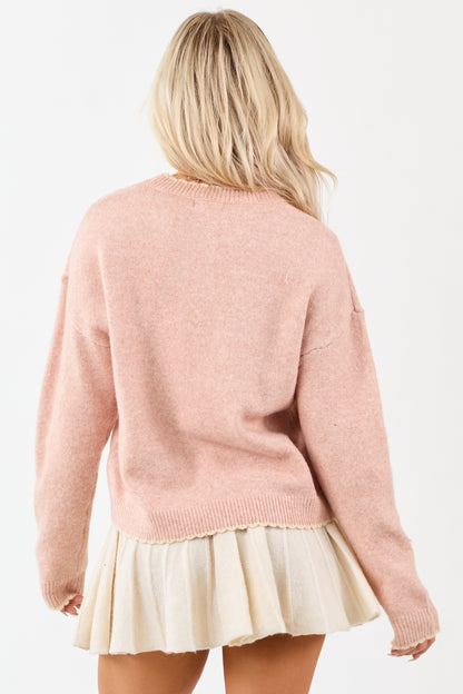 Cherry Blossom Contrast Trim Wool Blend Sweater
