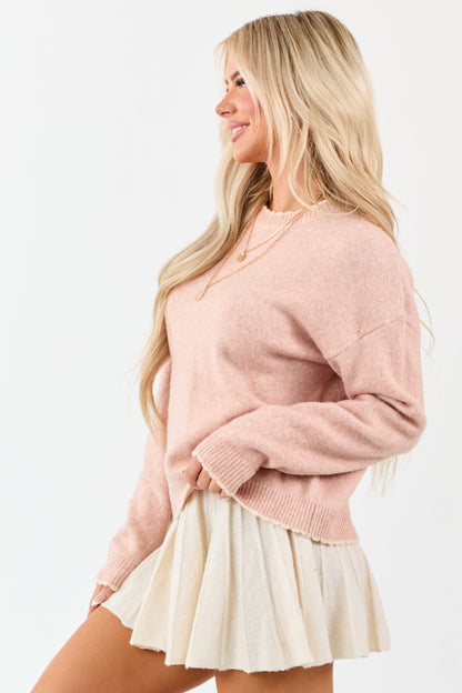 Cherry Blossom Contrast Trim Wool Blend Sweater