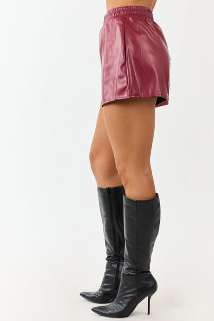 Cherry Faux Leather Elastic Waist Shorts