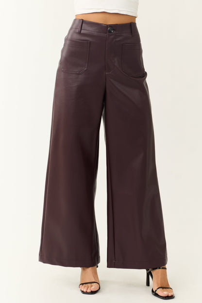 Lovelo Chocolate Faux Leather Wide Leg Pants