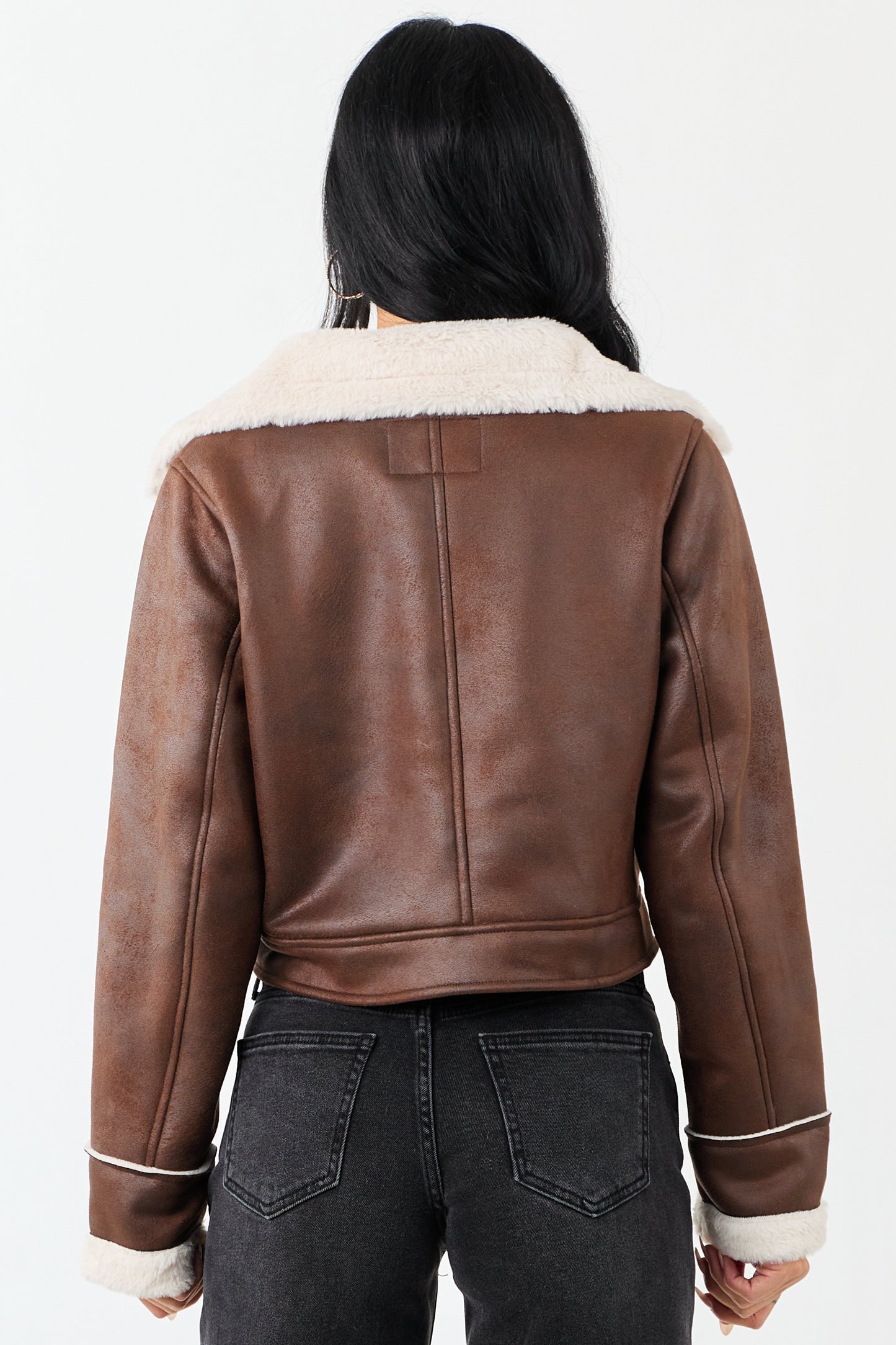 Chocolate Faux Suede Zip Up Faux Fur Lined Jacket