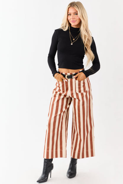 Cinnamon Striped Wide Leg Stretchy Denim Crop Pants