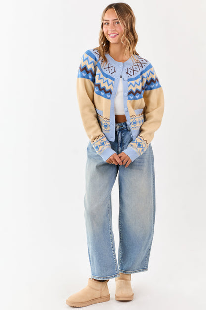 Cobalt and Cream Fair Isle Heart Print Cardigan