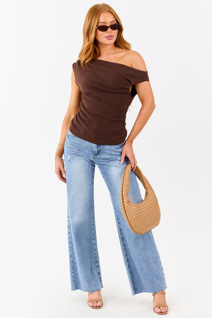 Cocoa Asymmetrical Off the Shoulder Neckline Top