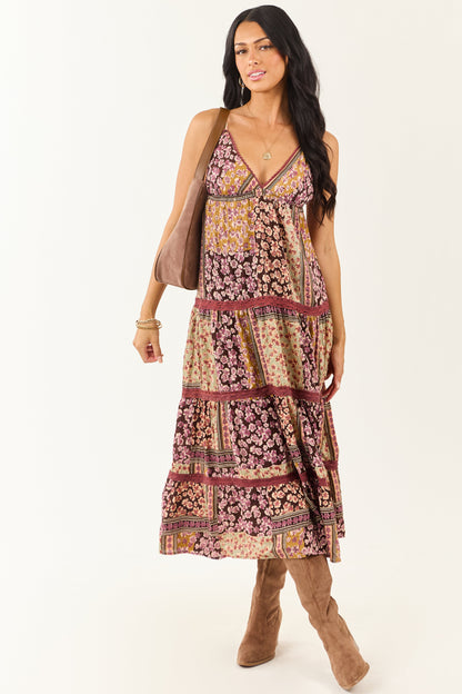 Cocoa Boho Patchwork Floral Babydoll Midi Dress