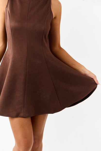 Cocoa Faux Suede Round Neck Sleeveless Mini Dress