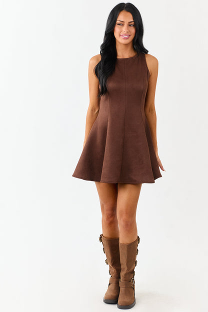 Cocoa Faux Suede Round Neck Sleeveless Mini Dress
