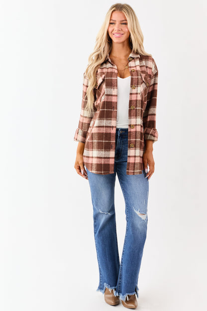 Cocoa Flannel Plaid Button Down Collared Shacket